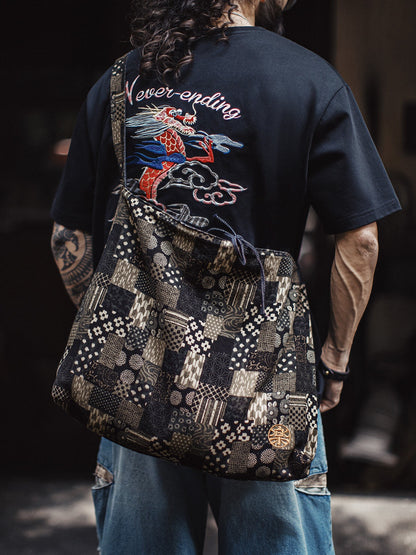Vintage Cloth Double-Sided Denim Crossbody Bag Large Capacity Tote Bag