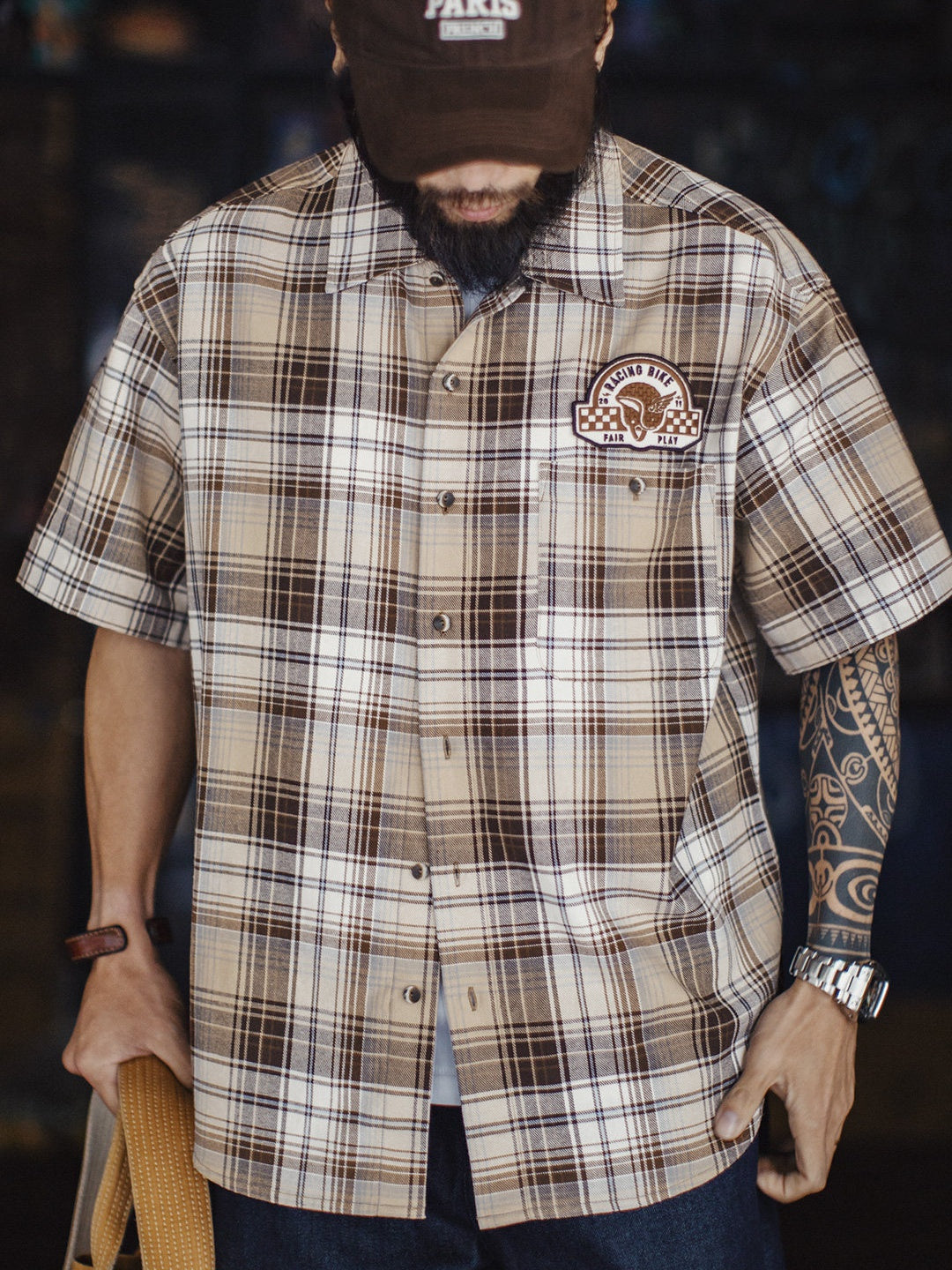 Retro Crane Print Breathable Short Sleeve Shirt