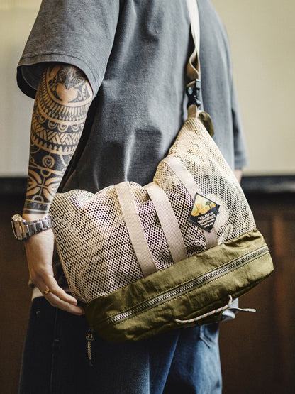 Retro Functional Foldable Fishing Bag Single-Shoulder/Crossbody/Handbag Messenger Bag