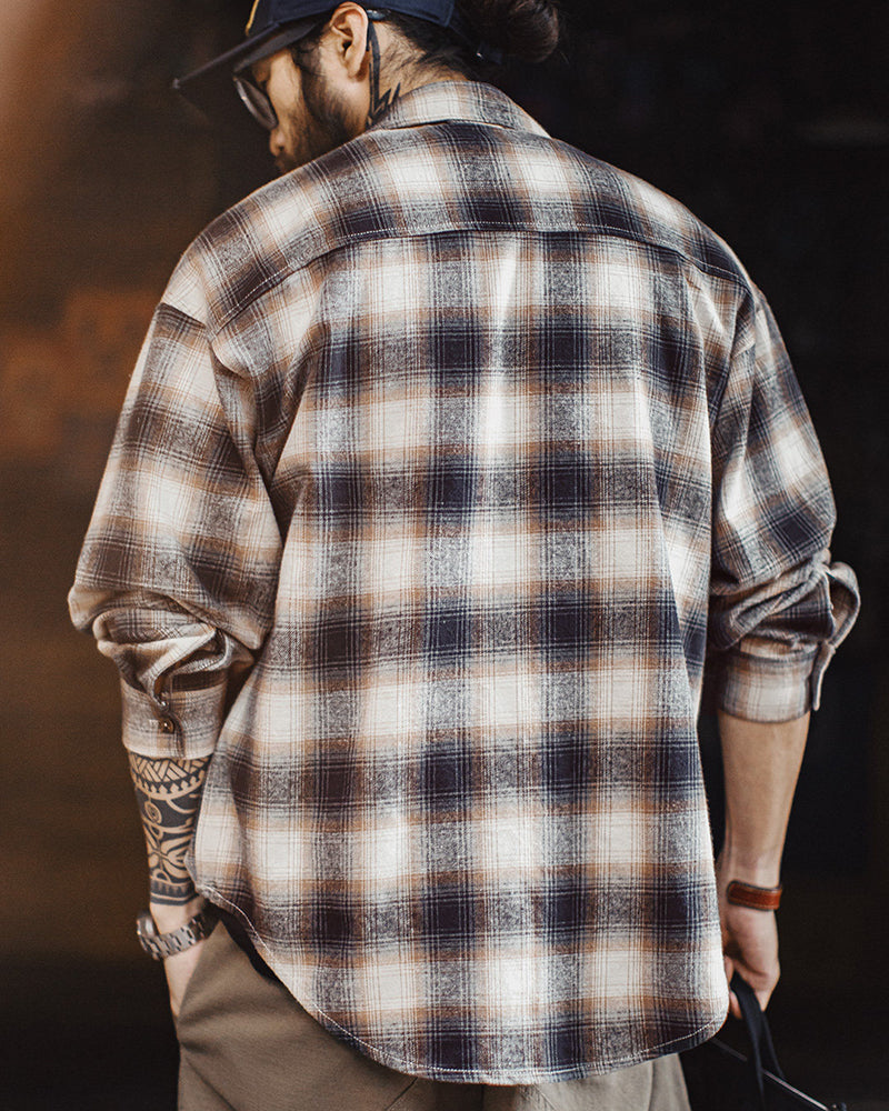 Vintage Plaid Zip Shirt Lapel Cotton Jacket Cardigan
