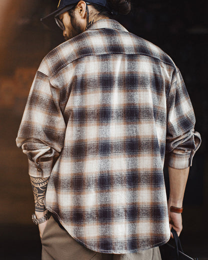 Vintage Plaid Zip Shirt Lapel Cotton Jacket Cardigan