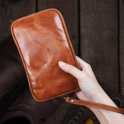 Retro Leather Distressed Top-Grain Cowhide Clutch Bag