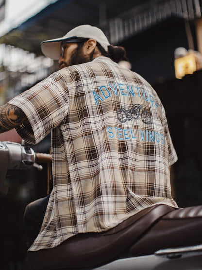 Retro Crane Print Breathable Short Sleeve Shirt