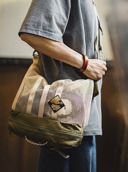 Retro Functional Foldable Fishing Bag Single-Shoulder/Crossbody/Handbag Messenger Bag