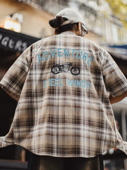 Retro Crane Print Breathable Short Sleeve Shirt