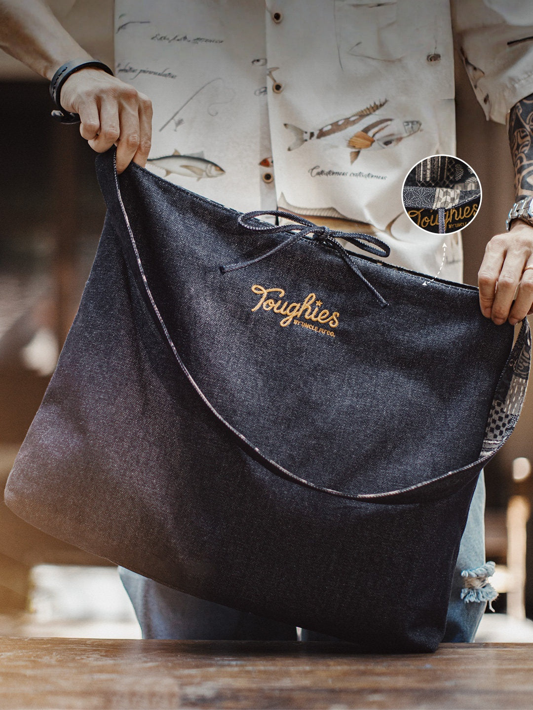 Vintage Cloth Double-Sided Denim Crossbody Bag Large Capacity Tote Bag