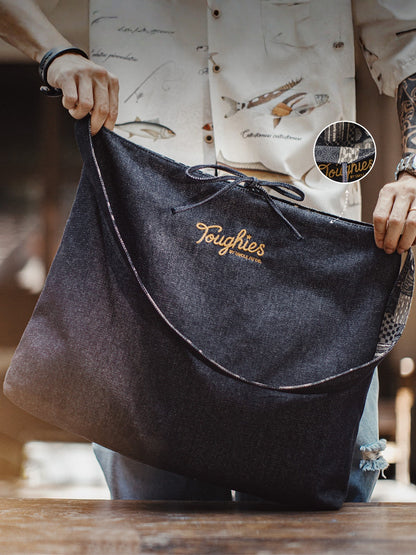 Vintage Cloth Double-Sided Denim Crossbody Bag Large Capacity Tote Bag