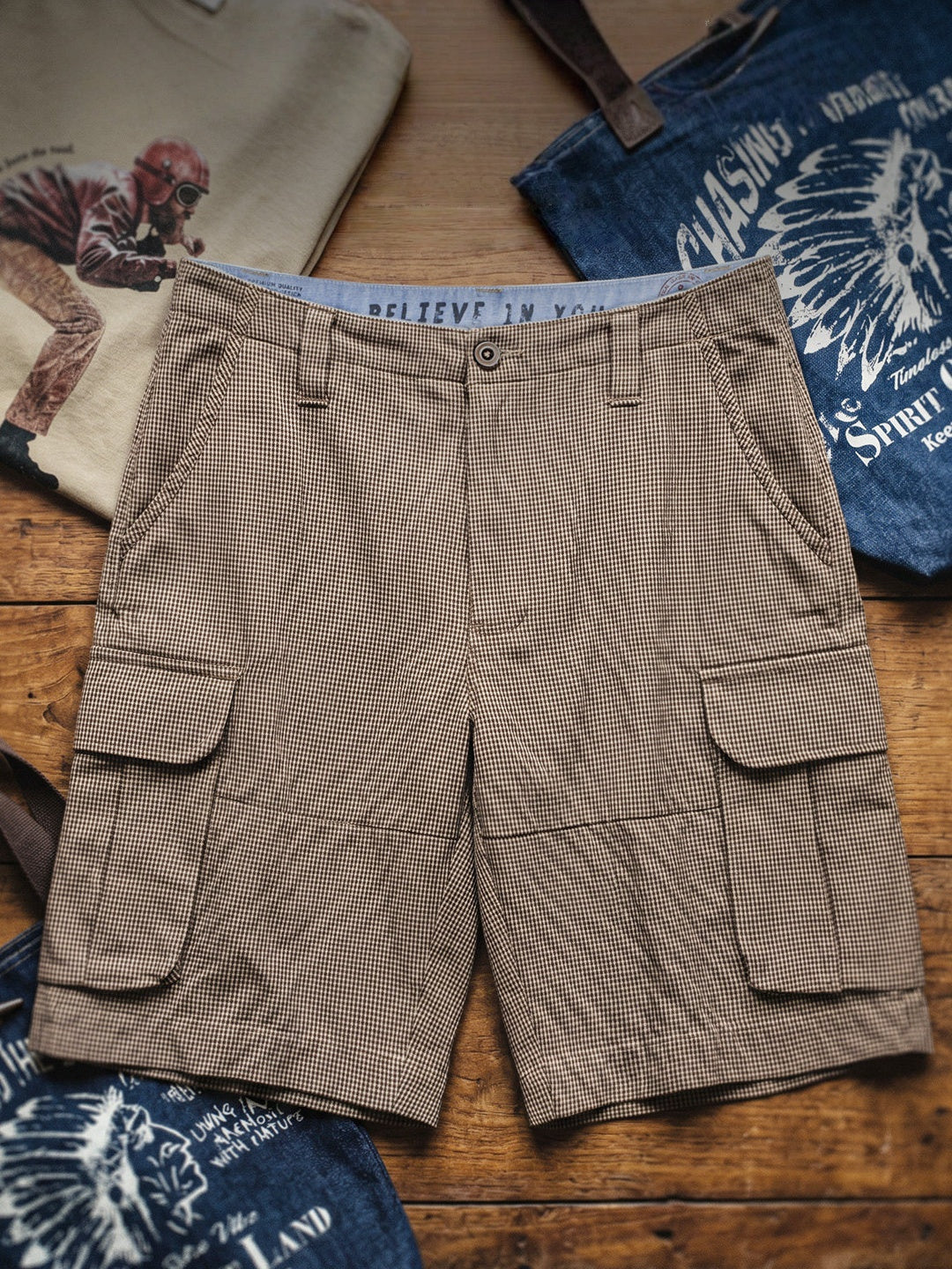 Retro Plaid Shorts Large Pocket Pants