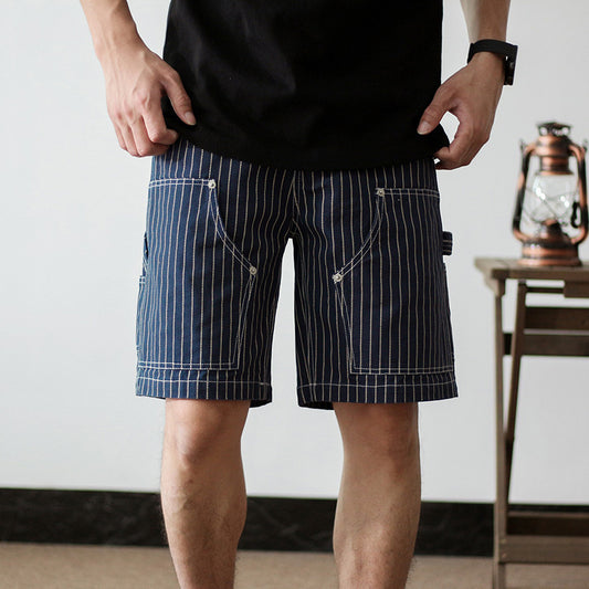Retro Denim Striped Tooling Shorts