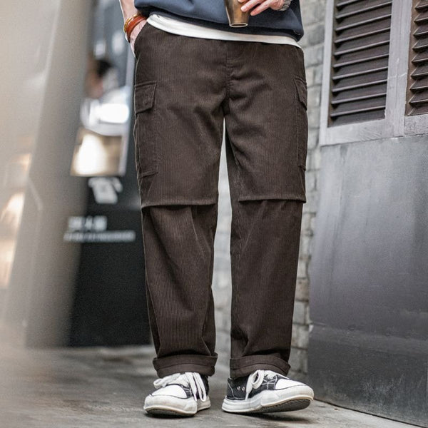 Retro Corduroy Elastic Waist Big Pocket Cargo Pants