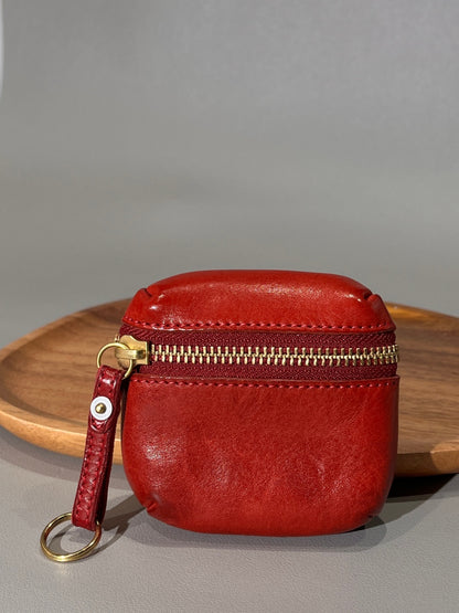 Retro Handmade Leather Coin Wallet Earphone Bag