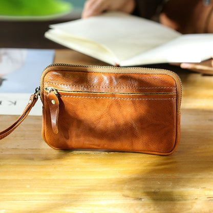 Retro Leather Distressed Top-Grain Cowhide Clutch Bag
