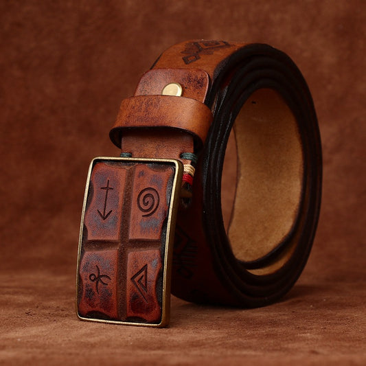 Retro Hand-carved Pattern Leather Belt