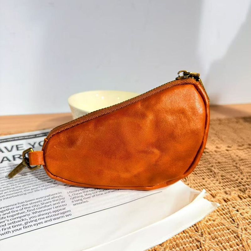 Retro Handmade Leather Key Bag Zipper Leather Wallet