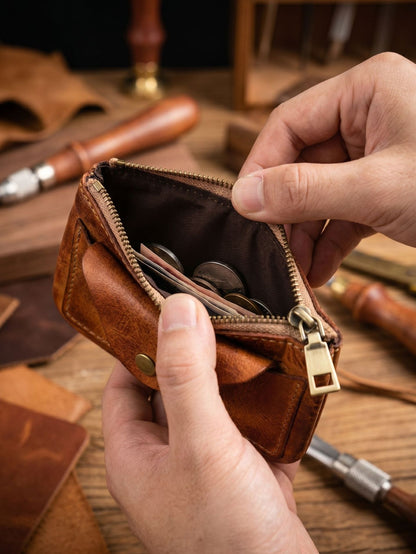 Retro Handmade Leather Card Wallet Storage Bag