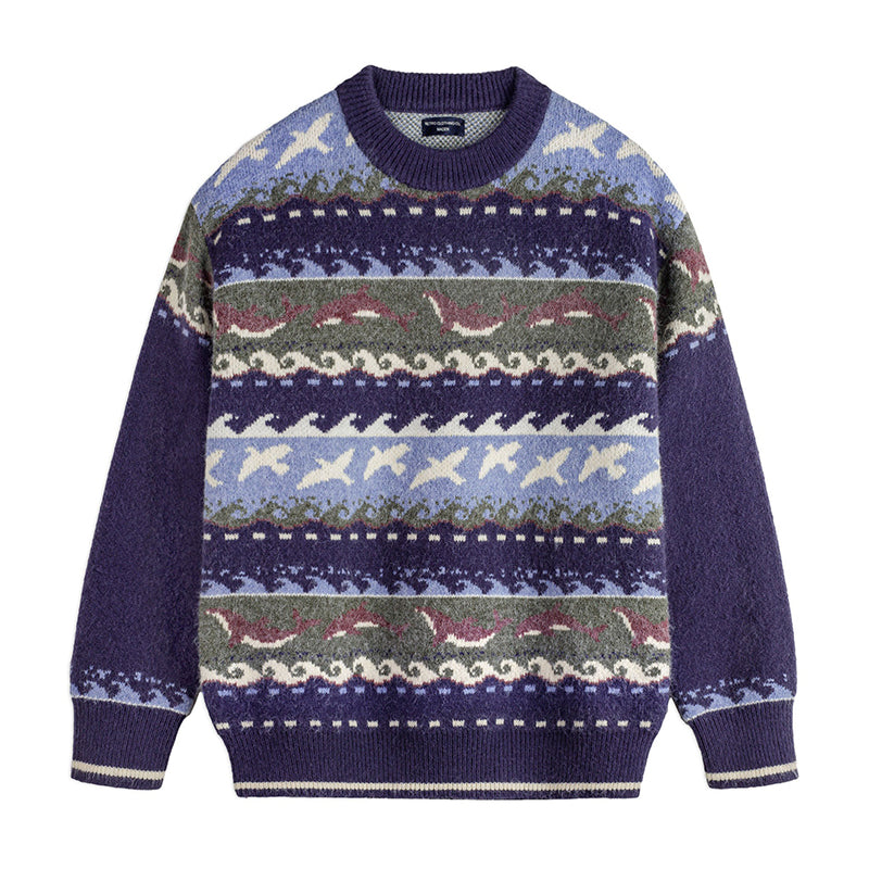 Retro Fair Isle Sweater Round Neck Knitted Sweater
