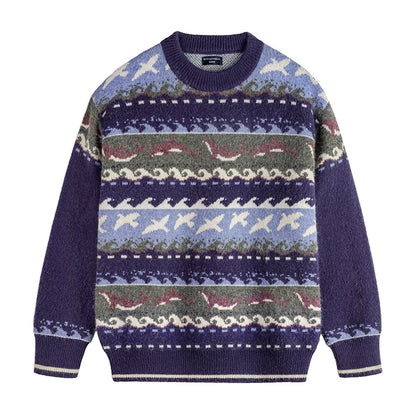 Retro Fair Isle Sweater Round Neck Knitted Sweater