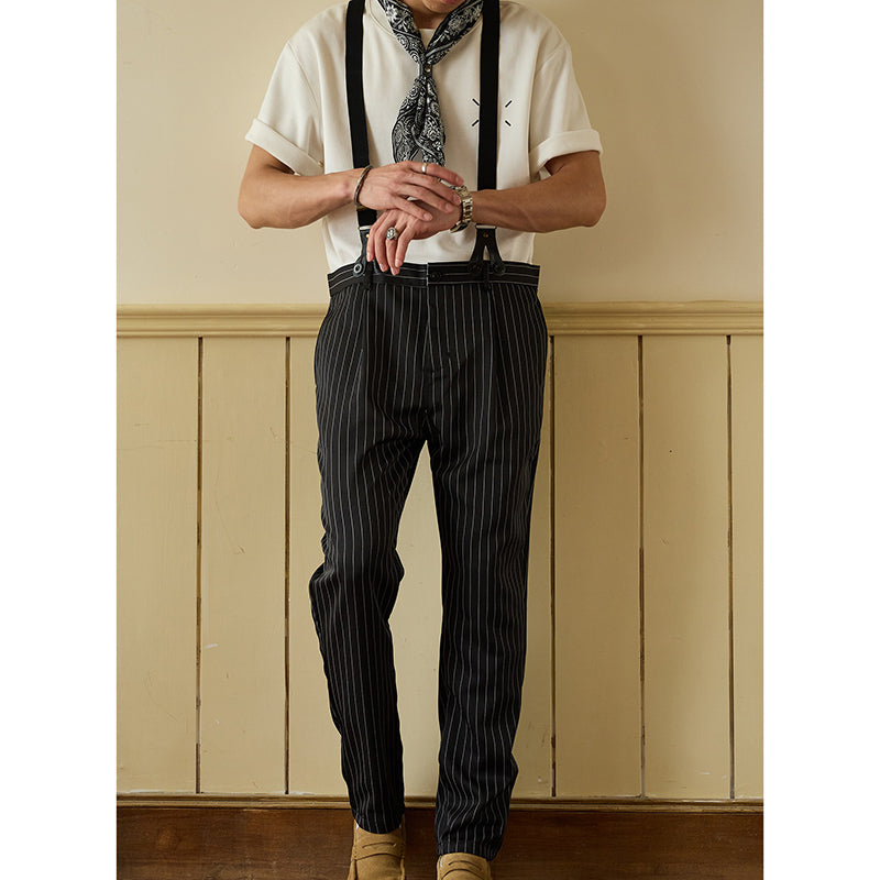 Retro Style Casual Stripe Overall Cargo Pants