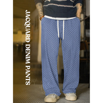 Retro Full-print Jacquard Denim Casual Pants