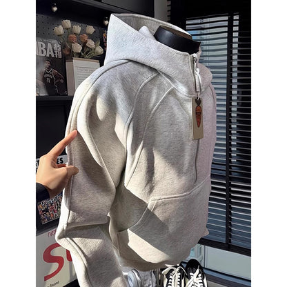 Retro Half Zipper Hood Outwear