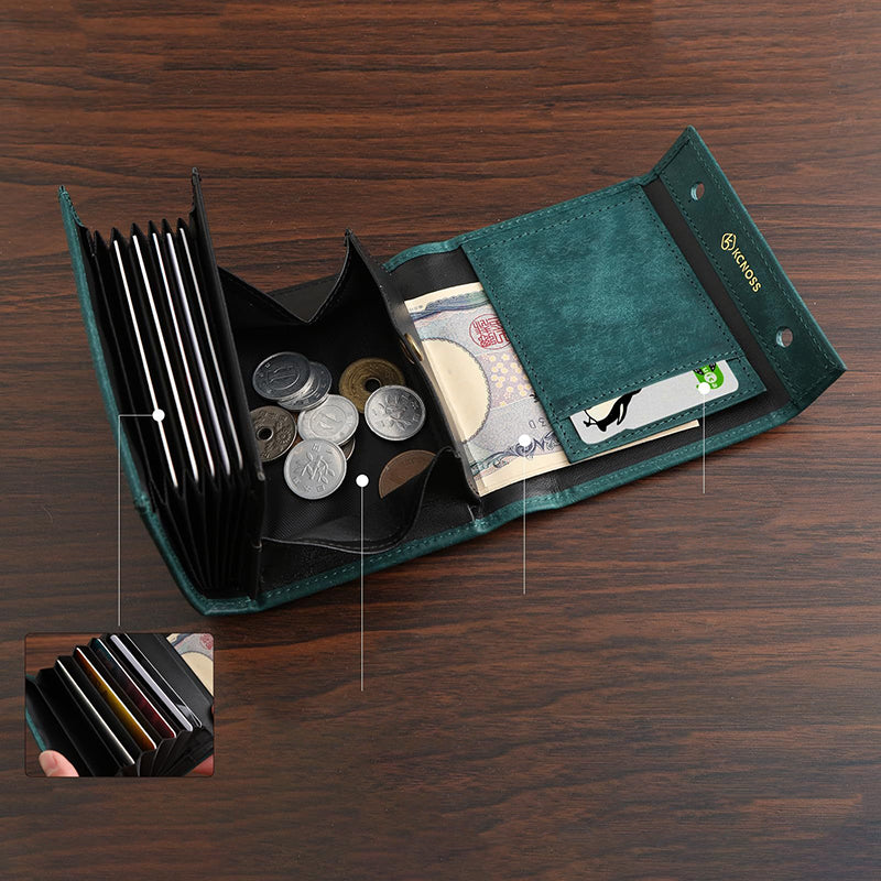 Retro handmade frosted leather wallet for men and women, 3-fold style multifunctional business clutch