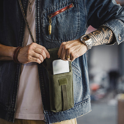 Retro Mini Phone Bag Military Green Canvas Crossbody Bag