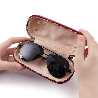Retro Leather Zipper Glasses Case