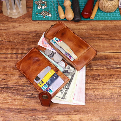 Retro Handmade Leather Zipper Card Wallets
