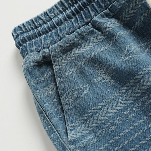 Men's Washed Denim Drawstring Elastic Waist Shorts