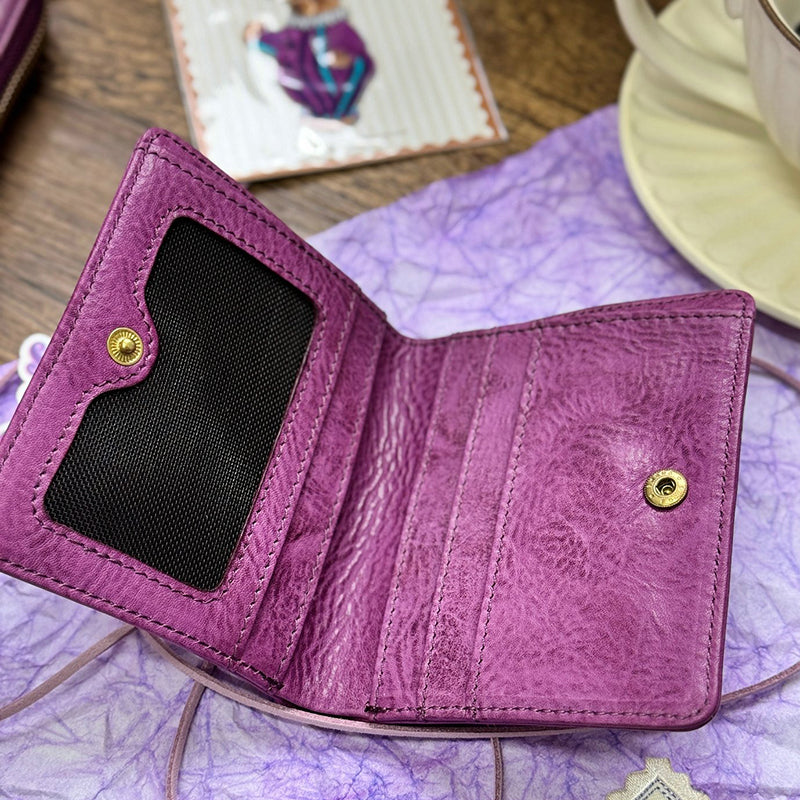 Retro Handmade Leather Purple Wallets Card Holders