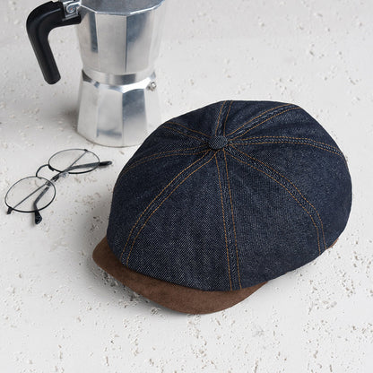 Retro Denim Suede Newsboy Hat Beret Painter Hat Accessories