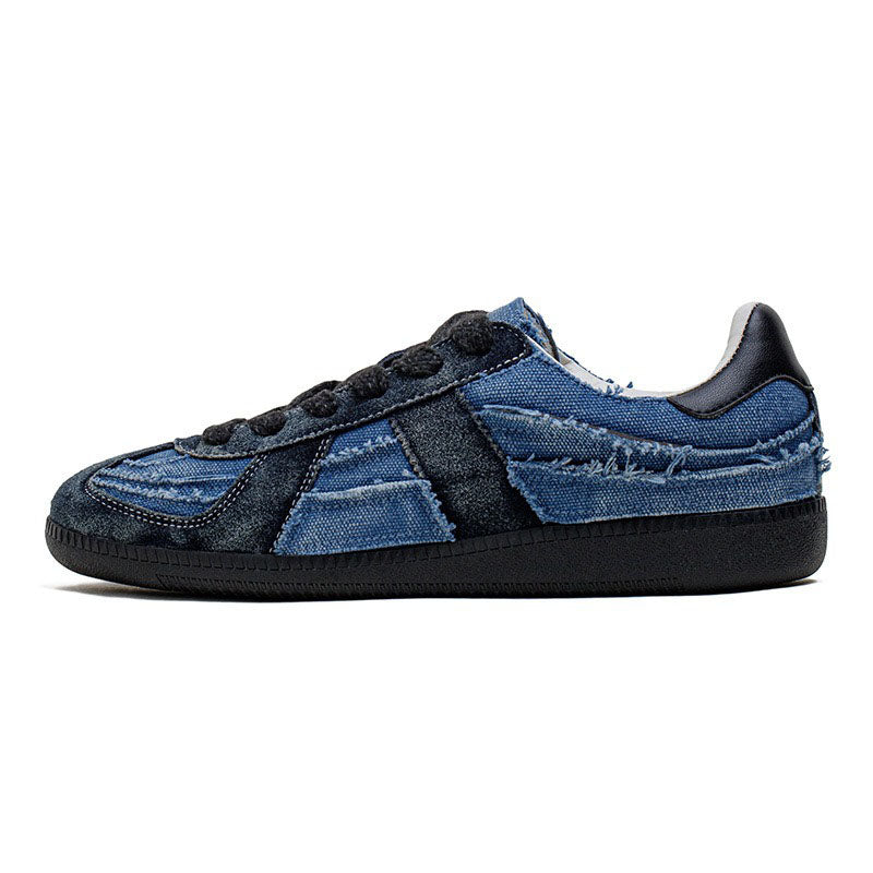 Retro Washed Denim Suede Army Trainers Shoes