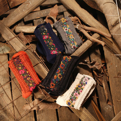 Women 5 Pairs Retro Ethnic Style Socks