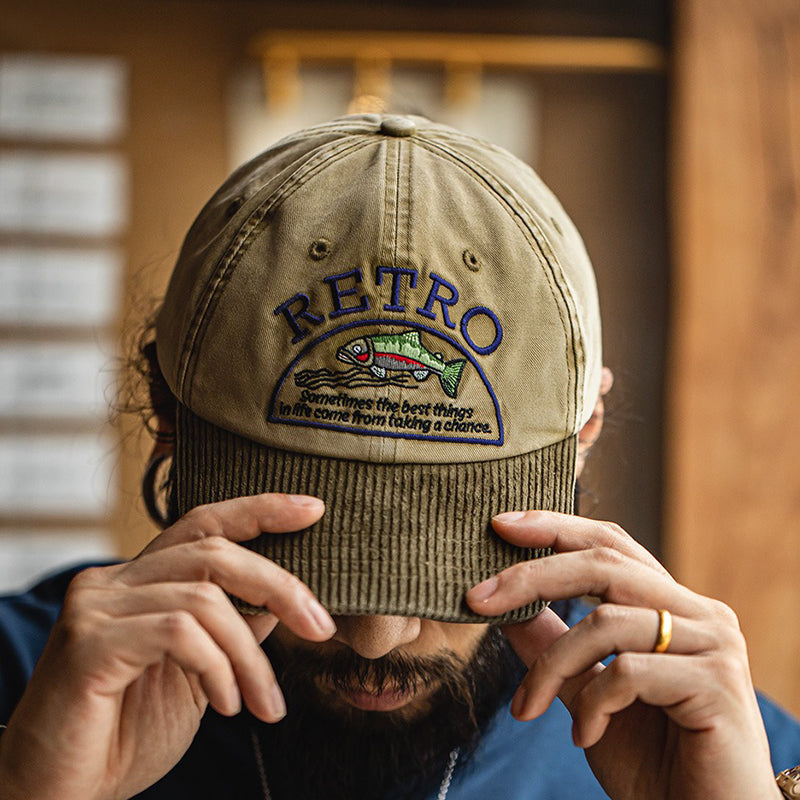 Retro Corduroy Embroidered Baseball Cap Flip Hat Adjustable Hat