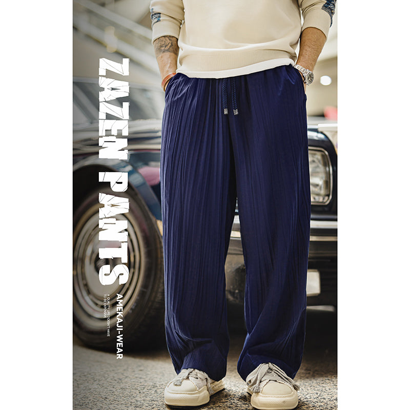 Casual Navy Blue Light Breathable Drawstring Droop Pants