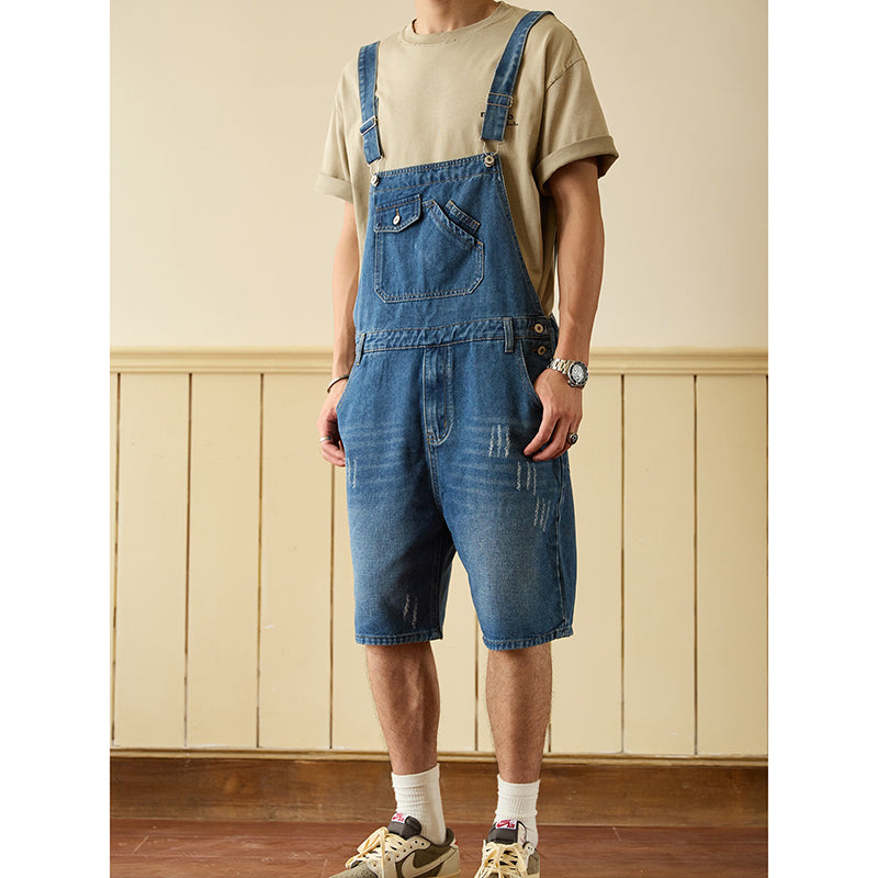 Retro Style Denim Multi-Pocket Overall Cargo Pants