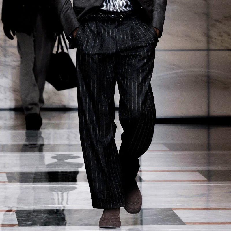 Large Size Retro Casual Wool Striped Pants