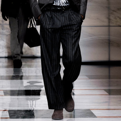 Large Size Retro Casual Wool Striped Pants