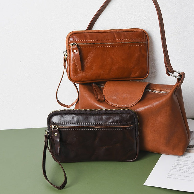 Retro Leather Distressed Top-Grain Cowhide Clutch Bag