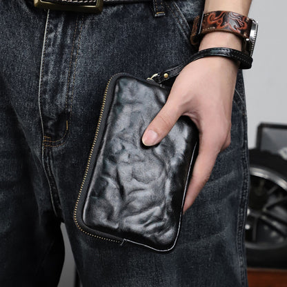 Retro Leather Distressed Top-Grain Cowhide Clutch Bag