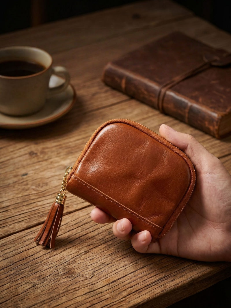 Retro Leather Handmade Zipper Short Wallets