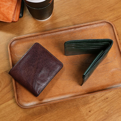 Retro Tanned Leather Folding Multi-card Slot Wallet