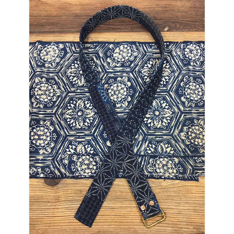Retro Indigo Blue Dyed Cotton Linen Printed Canvas Belt