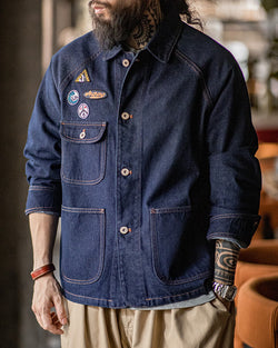 Retro Embroidered Badge Washed Denim Jacket