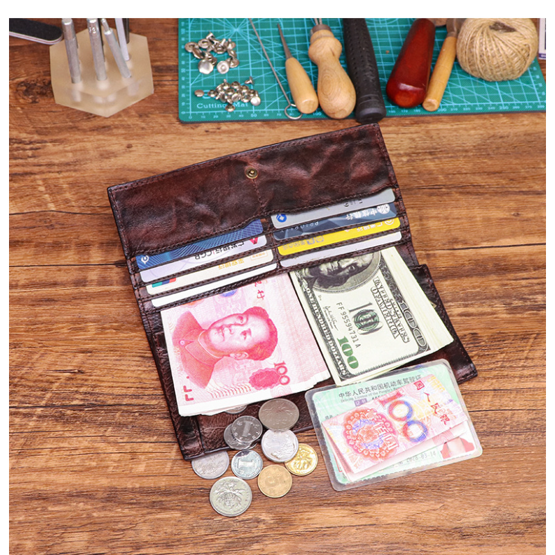 Handmade Vintage Long Wallet Made of Top-grain Vegetable-tanned Cowhide with Multiple Card Slots