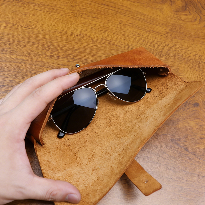Retro Handmade Leather Pencil Case Glasses Case