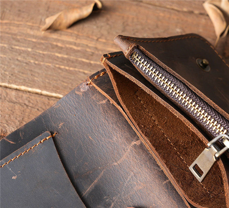 Retro Leather Handmade Zipper Short Wallet