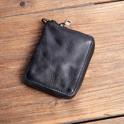 Retro Handmade Leather Zipper Small Wallet