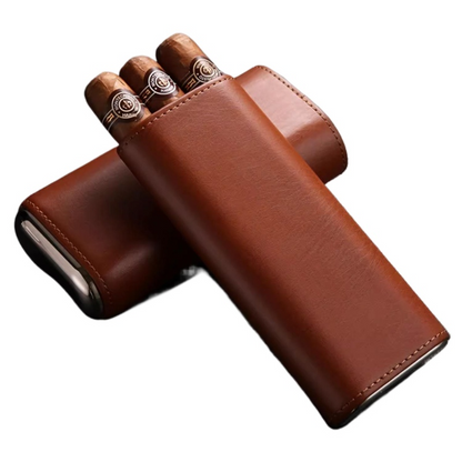 Genuine leather cigar humidor for 3-10 cigars, portable travel humidor with stainless steel cigar cutter and cedar wood lining