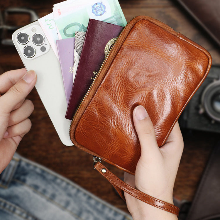 Retro Leather Distressed Top-Grain Cowhide Clutch Bag